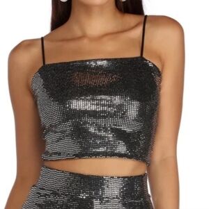 Windsor Disco Lights Sequin Cropped Tank | Size Medium
